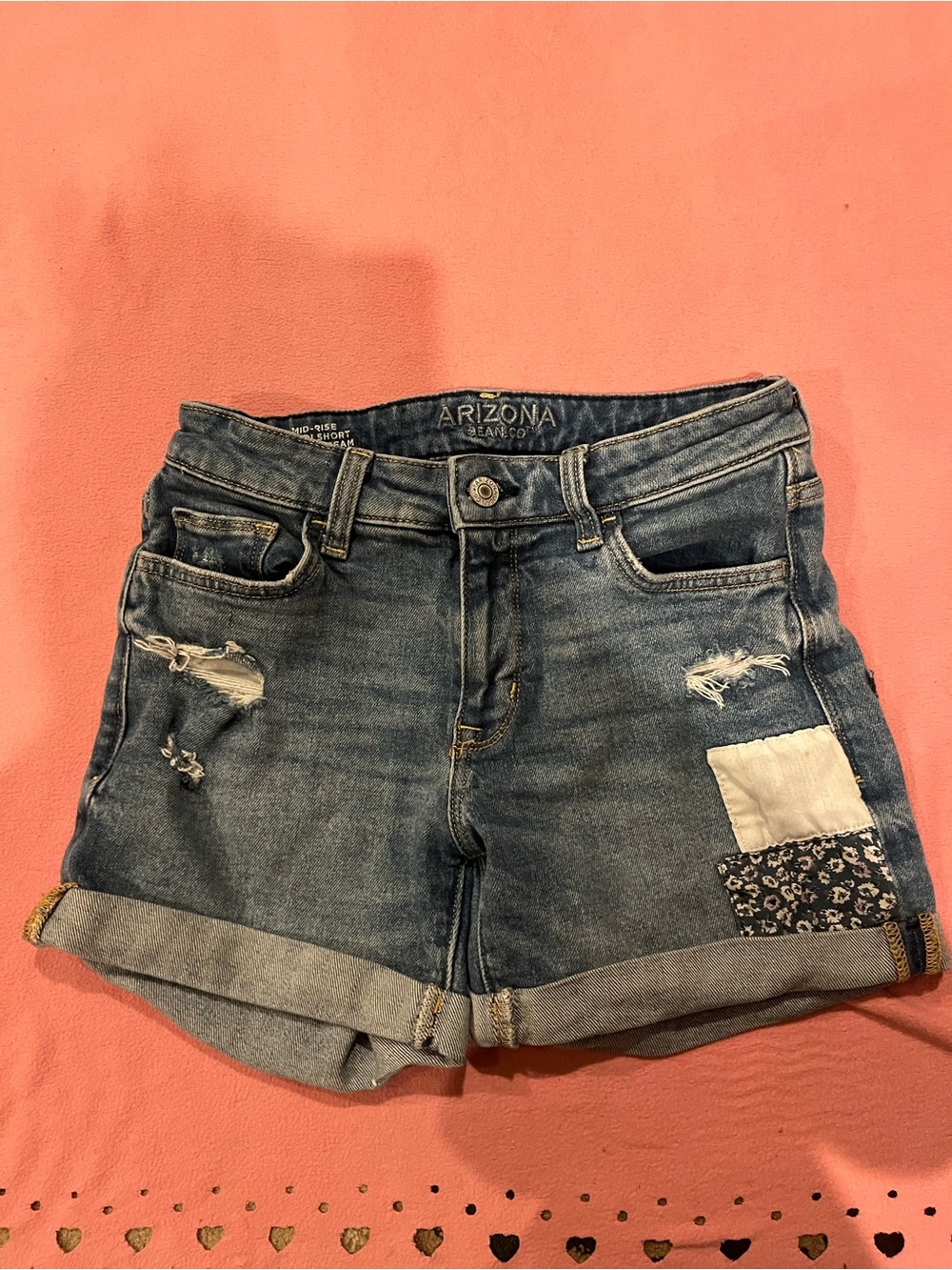 Arizona Jean Company Light Blue Distressed Patch Denim Shorts